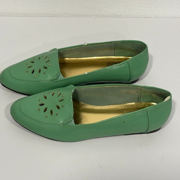 Vintage 80s The Tog Shop Loafers Flats Shoes Beaded Lime Green Womens Size 7 M - Picture 1 of 8